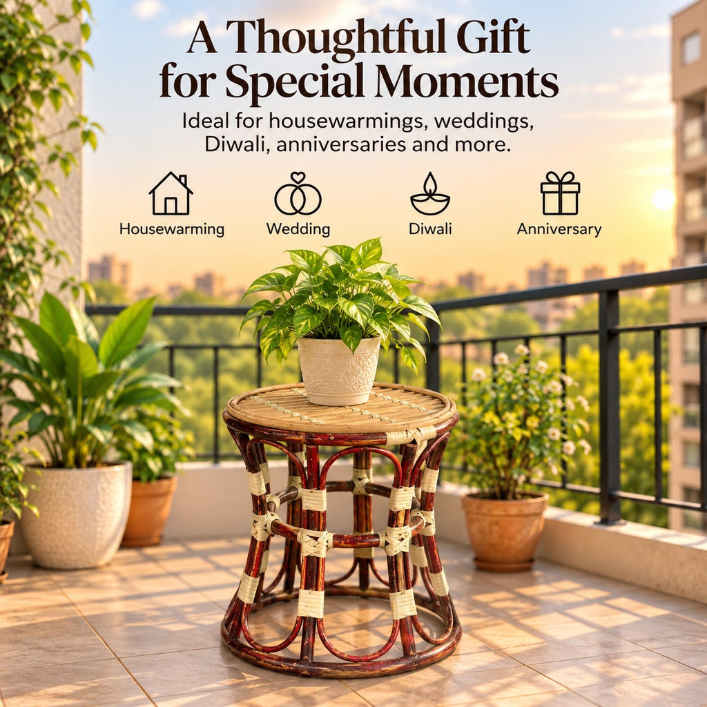 Premium Cane/Rattan Round Stool Cum Side Table