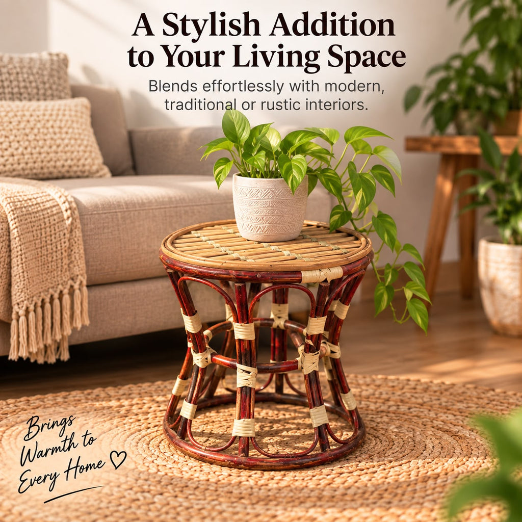 Premium Cane/Rattan Round Stool Cum Side Table