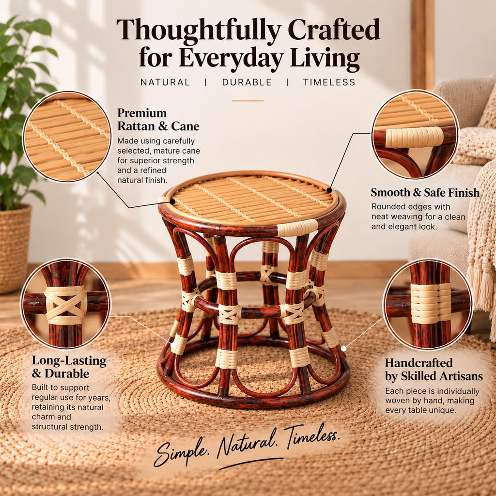 Premium Cane/Rattan Round Stool Cum Side Table
