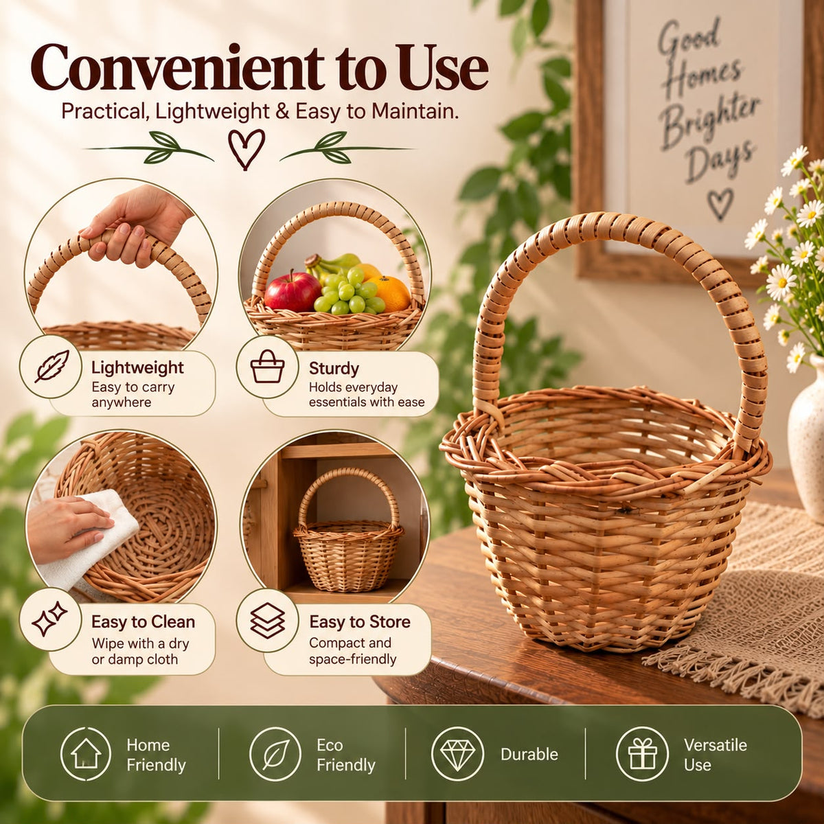Cute Mini Handmade Cane Basket with Handle, Small Decorative Basket for Candy, Chocolates, Gifts & Home Decor, Perfect Miniature Craft Basket
