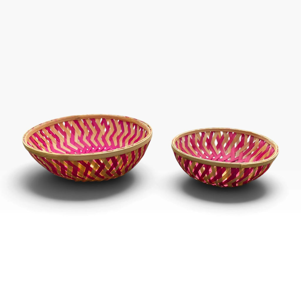 Handwoven Bamboo Pooja Basket, Flower & Prasad Offering Bowl for Temple, Home Mandir Puja, Festivals, Ideal as Housewarming, festival & Pooja Gift, 2 Pieces (small+Large)