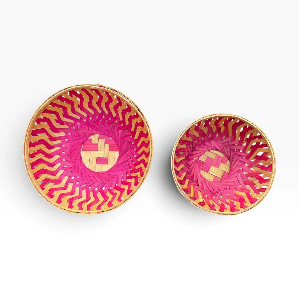 Handwoven Bamboo Pooja Basket, Flower & Prasad Offering Bowl for Temple, Home Mandir Puja, Festivals, Ideal as Housewarming, festival & Pooja Gift, 2 Pieces (small+Large)