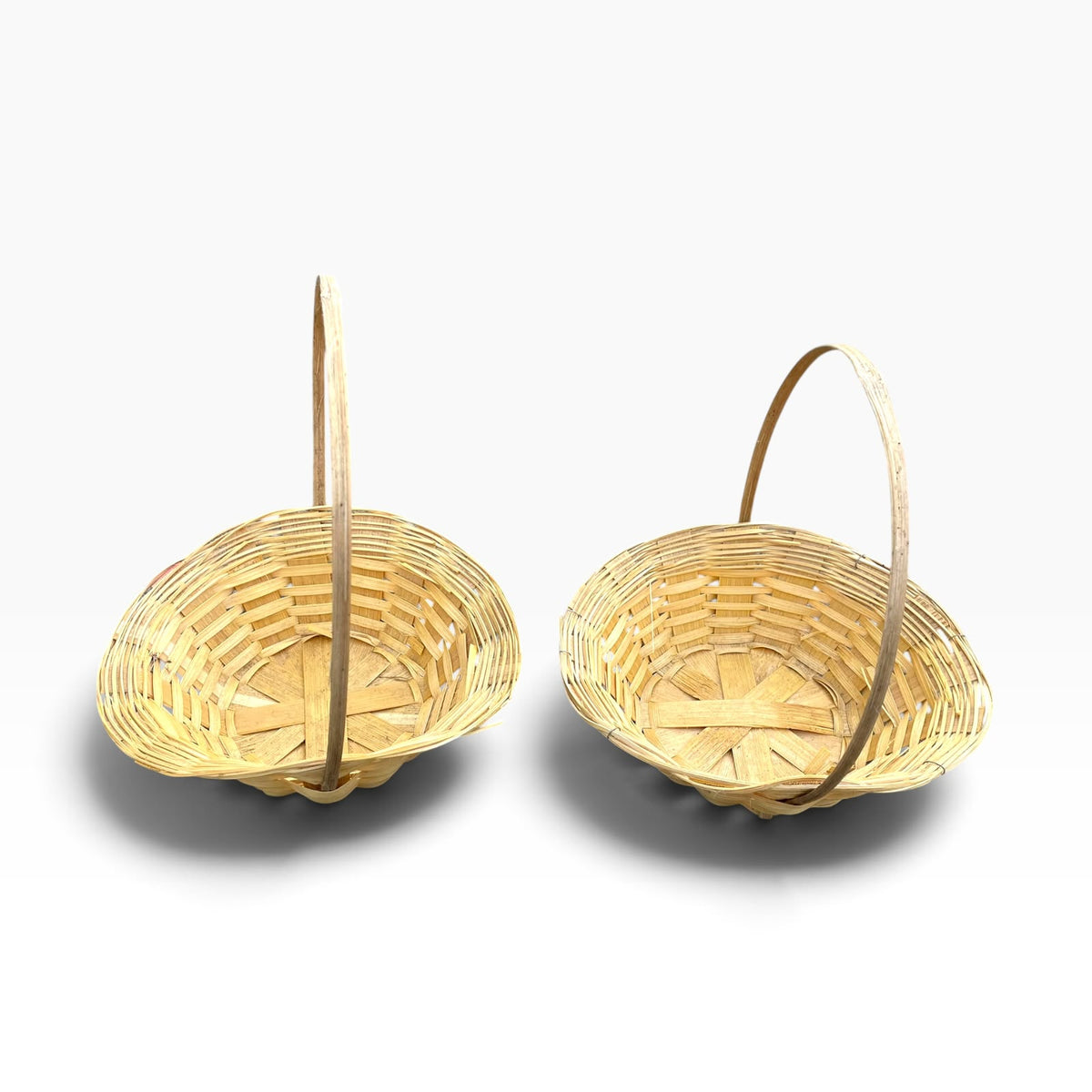2 Handwoven Natural Bamboo Basket with Tall Handle, Boat-Shaped Flower & Pooja Offering Basket, Multipurpose Craft Basket for Temple, Haldi-Kumkum, Wedding & Festive Use