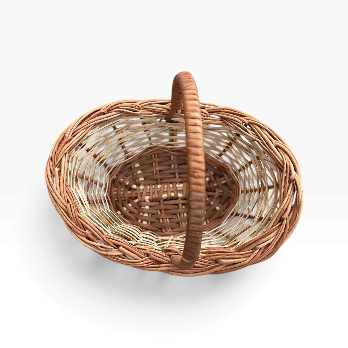 Handmade Boat Shaped Cane Basket with Wrapped Handle