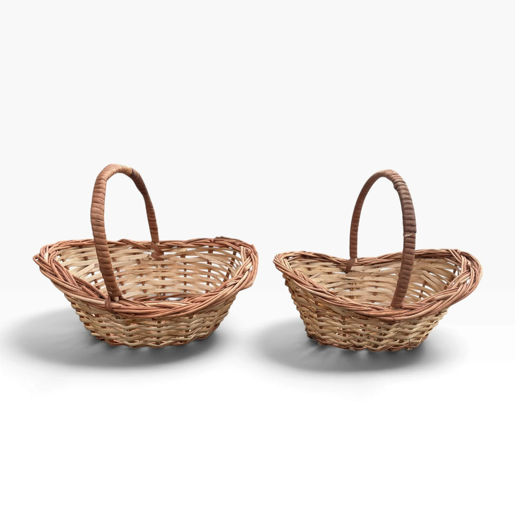 Handmade Boat Shaped Cane Basket with Wrapped Handle
