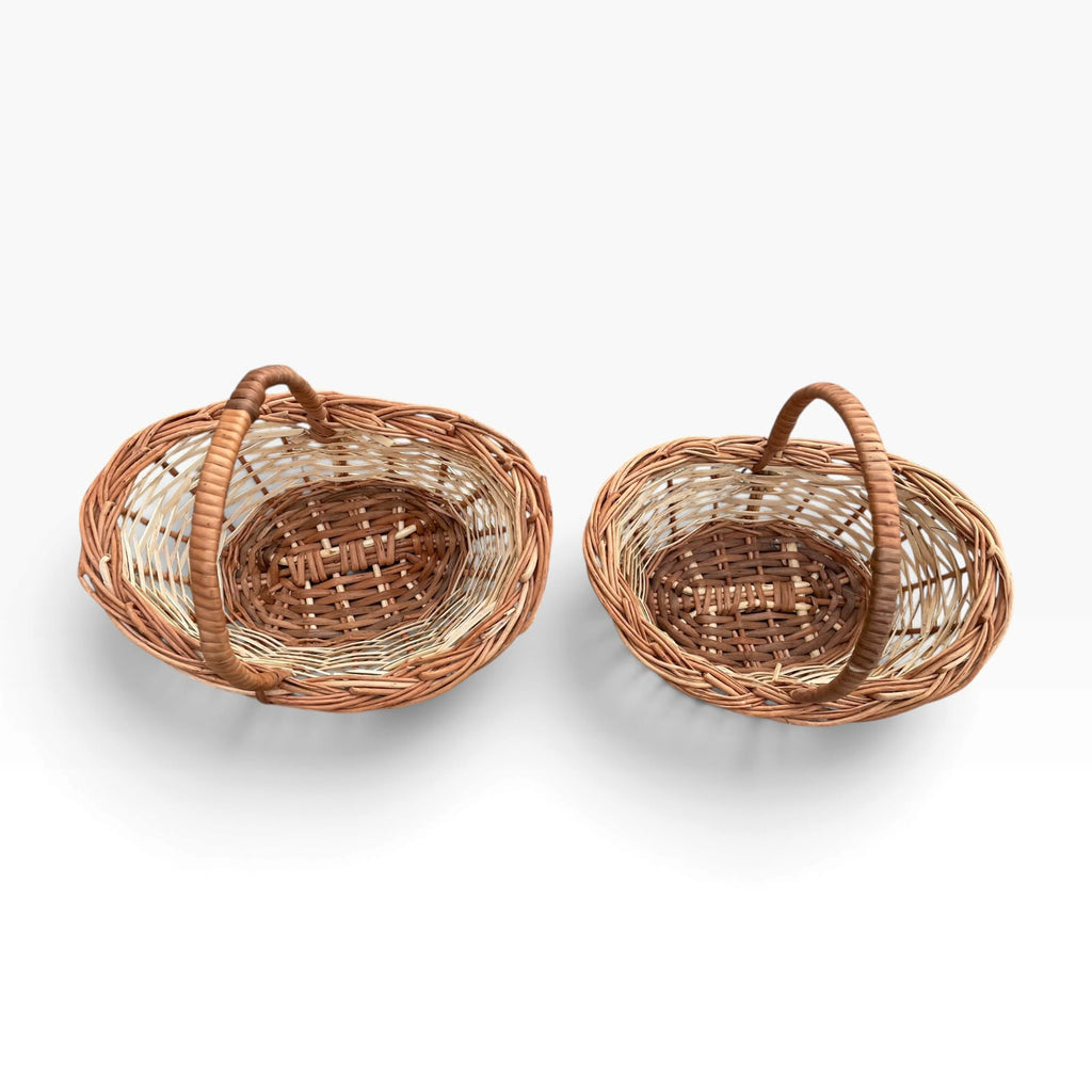 Handmade Boat Shaped Cane Basket with Wrapped Handle