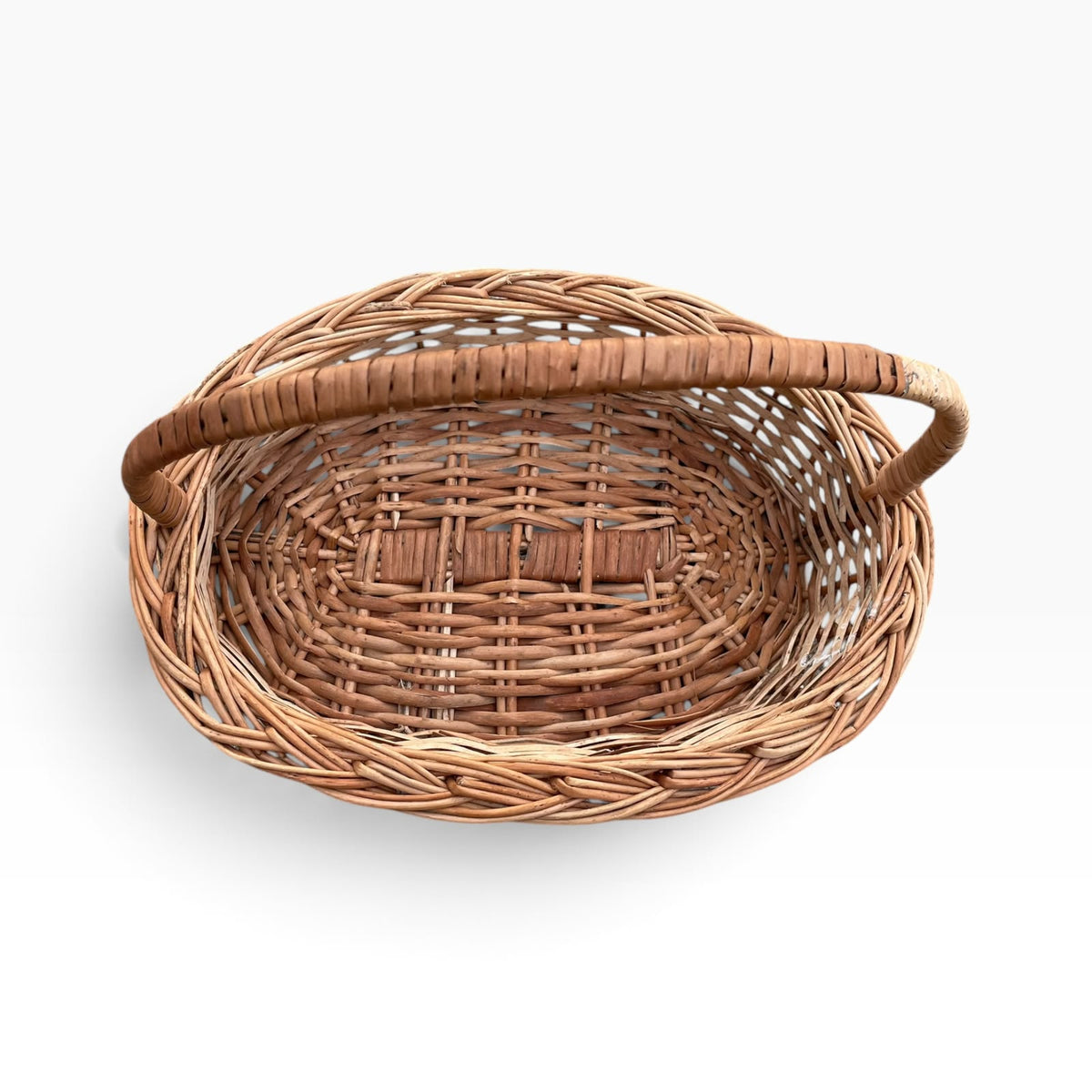 Handmade Oval Shaped Cane Basket with Wrapped Handle