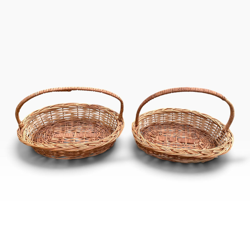 Handmade Oval Shaped Cane Basket with Wrapped Handle
